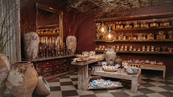 A new look at our apothecary on the first floor with candles, soaps, gifts + more!