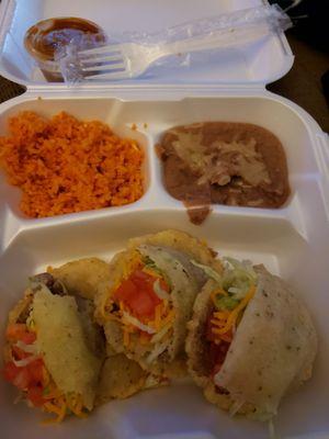 Gorditas, rice, beans