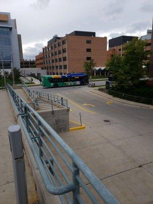 This is the view of the street from the closest entrance.2nd level, South end of the Student Union