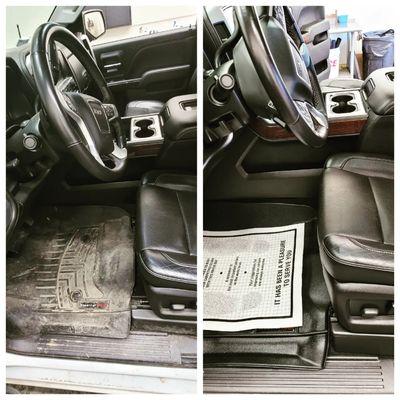 Some before and after action in this GMC. Professionally trained, certified members of the International Detailing Association.