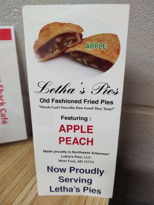 Local pies are offered (more flavors available)