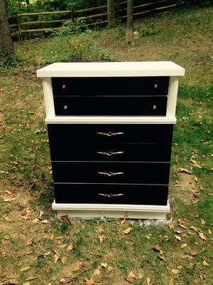 Mid Century dresser painted onyx black and Parchment White