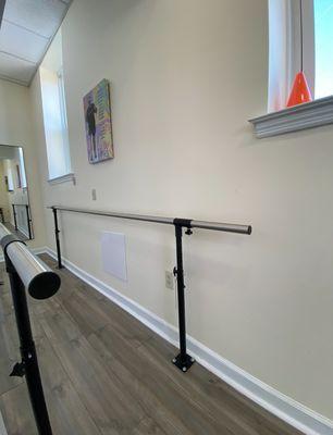 Our parallel bar room where our test walks, deliveries and physical therapy takes place for our patients.