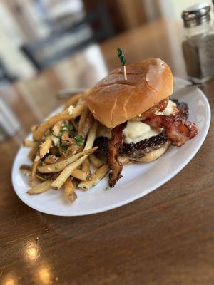 Cowboy burger and Garlic Fries