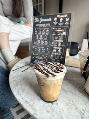 Iced Hazelnut Latte with chocolate drizzle