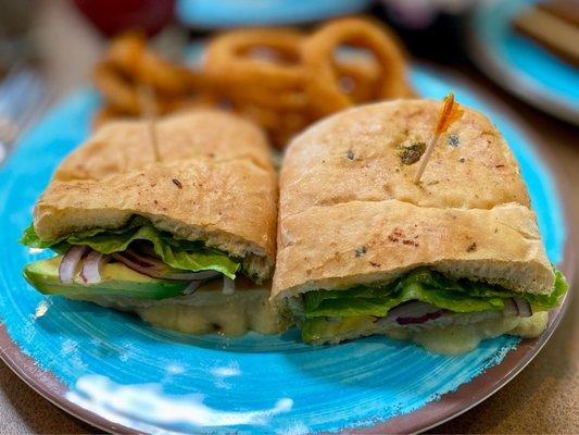 Pesto Chicken Melt w/ Onion Rings