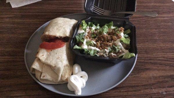 Cheddar jack wrap and a side salad