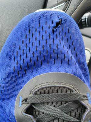 Hole in toe box