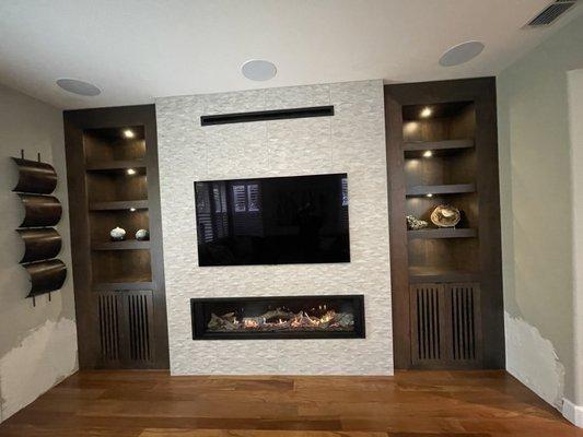 Family room fireplace installed by gallery of fireplaces.  The cabinets were prepared by a separate cabinet maker.