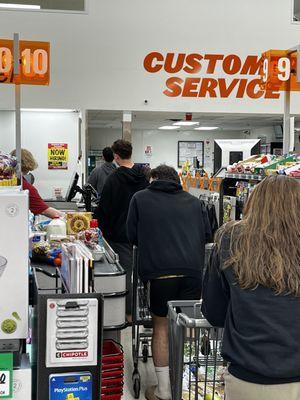 Long lines of stoned students at the only open cash register