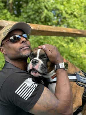 My best friend Beauford, my Boxer, and I.