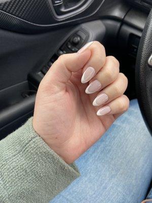 Fresh dipped nails, with tips, and added French white tips on end