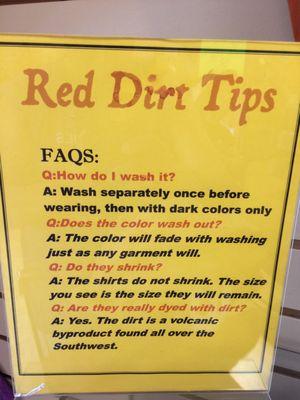 Washing instructions for Red Dirt T-Shirts