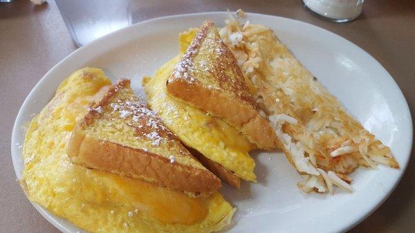 French Toast Sandwich and shredded potatoes