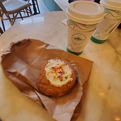 Birthday cake cookie and a black base camp coffee