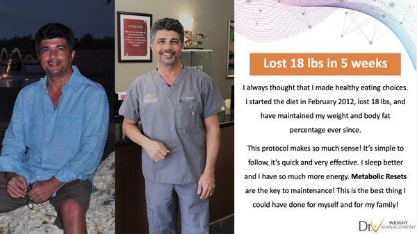 Dr. Vaziri lost 14 lbs and has successfully maintained his weight since Feb. 2012!