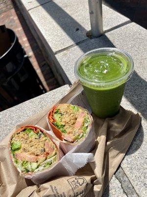 Vegan Tuna Wrap And Green Love Smoothie