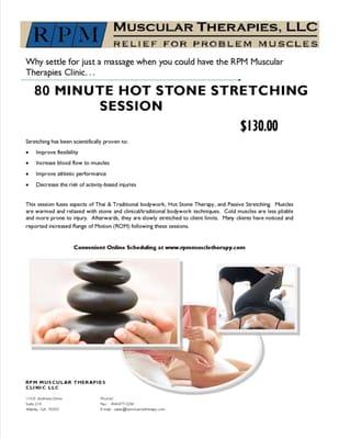 80 Minute Hot Stone Stretching Package.