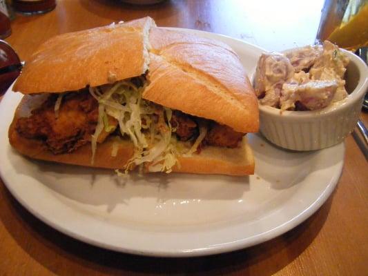 fried chicken po' boy and tater salad