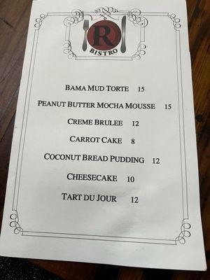 Dessert menu, 04/13/24