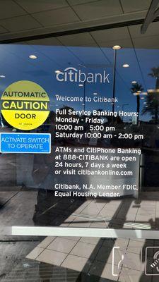 D' Hours Citibank hours m- f 10-5 sat 10-2 Thursday 10 13 22