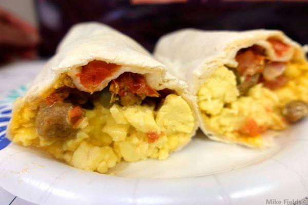 Burrito - Scrambled Eggs/Sausage - breakfast in burrito form. Great for people on the go and eating in their cars.