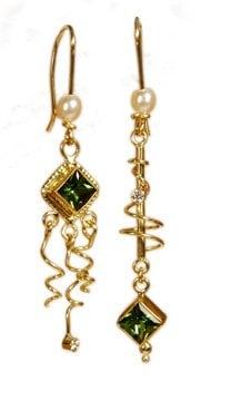 18k and 22k gold tourmaline and diamond earrings