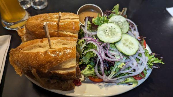 Bratwurst Sando and side salad. Yum!