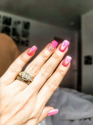 Hot pink holographic nails by Jenny