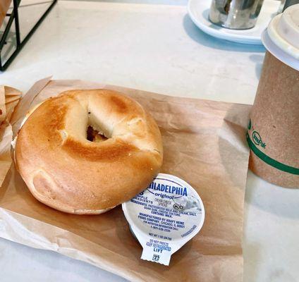 Bagel and cream cheese and Latte