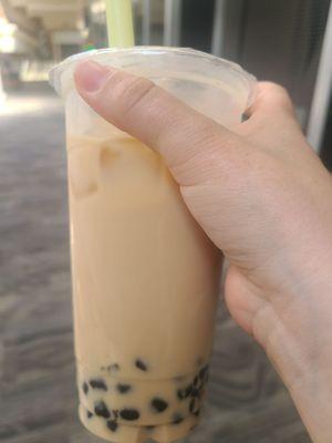 Milk tea sweetened moderately, no added flavor, with boba