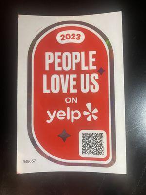 Yelp declaring we are top in the business in 2023