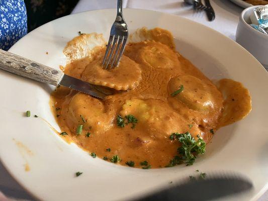 Lobster ravioli in vodka sauce