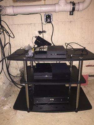 Gaming consoles and cable now in basement