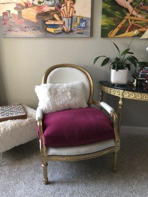 Matching chairs reupholstered by Kam.