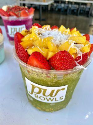 Matcha bowl with strawberry and mango