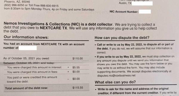 After being paid more than they normally charge walk-ins by Foster care of texas (100% coverage), they are threatening collections!