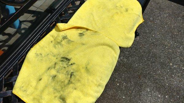 Towels I was given to wipe down my trim and seats, post service. Looks dirty to me.