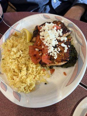 Salmon with spinach and rice