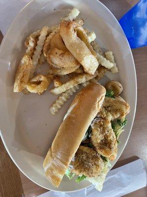 1/2 shrimp po boy (6 inch) with 1/2 onion rings/1/2 fries