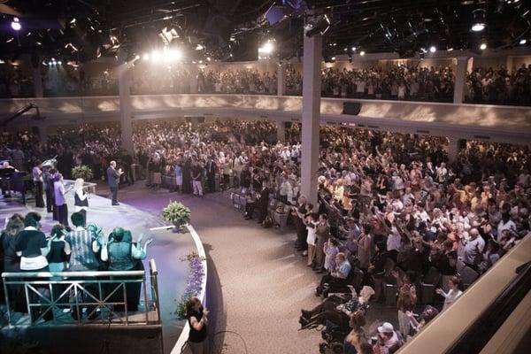 View of Living Word sanctuary from the balcony during a service.