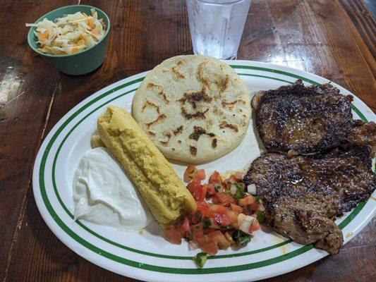 lunch special pupusa corn tamal steak