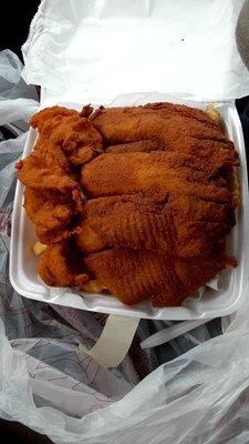 Fried shrimp and tilapia dinner