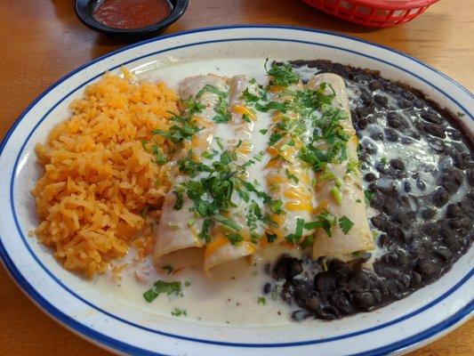 Chicken enchiladas with cream sauce