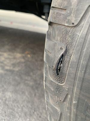 Damage on a new trailer tire  Purchased a month ago