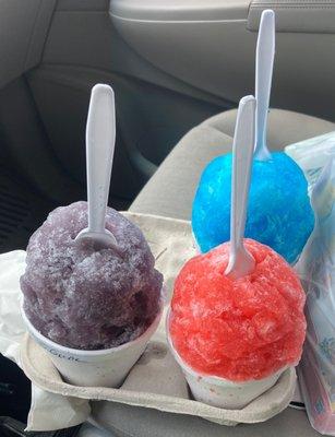 Sour Cherry; Sour Grape and Blue Raspberry (all medium cups)