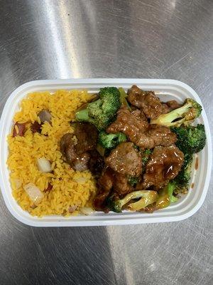 Beef Broccoli with Pork Fried Rice