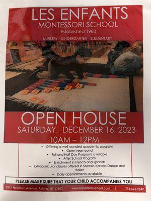 Open house Saturday, December 16th at 10am