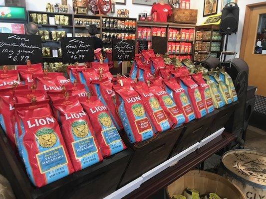 Wide range of coffee and tea available in the general store.