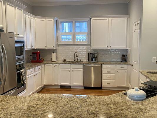 Kitchen was neutral with brown tones